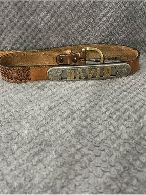 NOCONA sz 34 Personalized Tan Leather Belt with DAVID Nameplate